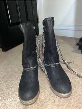 Black Suede Lace-Up Women's Ankle Boots